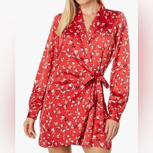 Lost + Wander Falling in Love Red Mini Wrap Long Sleeve Dress Women Size M NWOT